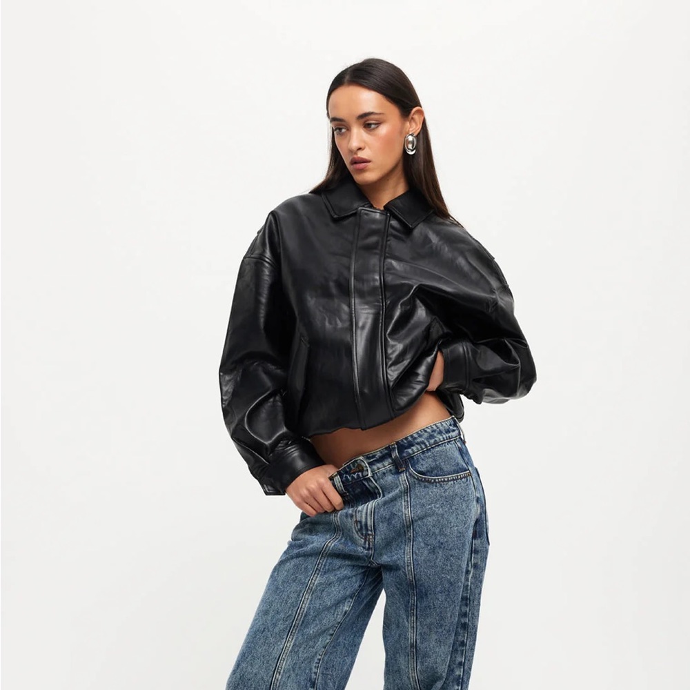 Lioness Vegan leather Kenny Bomber Jacket |Jet Black A2